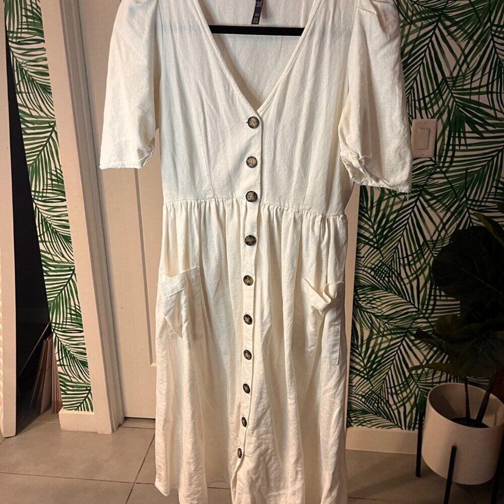 Zara Ivory Midi Dress Cottagecore Sz M - Picture 2 of 10